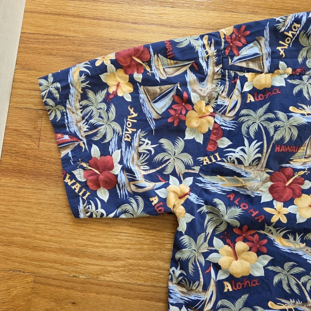Campia Moda Hawaiian Shirt Mens XL 100% Cotton Blue Tropical Coastal - Picture 9 of 12